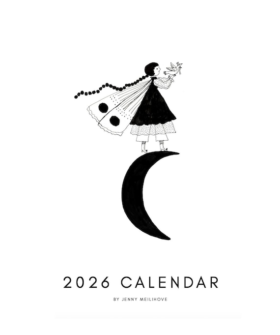 Printable 2026 Calendar, Dreamy Black and White Illustrations