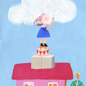 Hug with cloud Big print, mids room decore, painting for childrens room, illustration for kids image 2