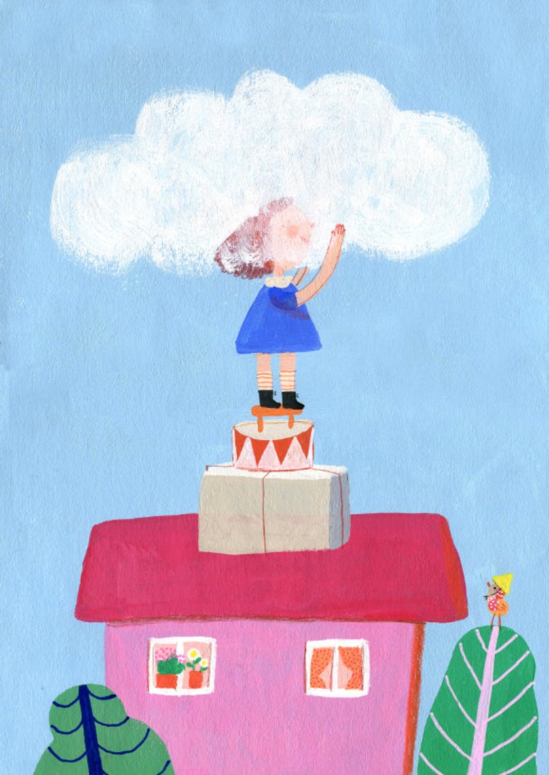 Hug with cloud Big print, mids room decore, painting for childrens room, illustration for kids image 2