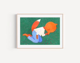 Calm , Original illustration for nursery room. childrens room decor, colorful peaceful poster, artwork for baby room, boys room decor
