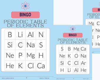 Science: Periodic Table of Elements BINGO Cards - First 20 symbols