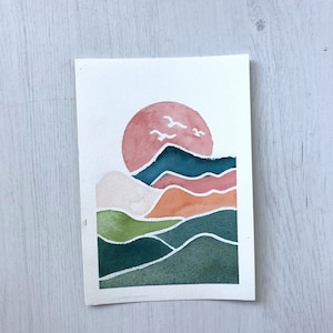 ORIGINELE KUNST landschap aquarel handgeschilderde kunst aan de muur, postkaart, housewarming cadeau