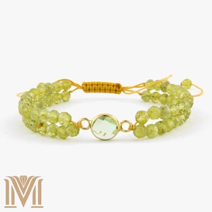 Natural Peridot Bracelet for Woman - Layered Stackable Bracelet - Adjustable, Authentic Peridot - Green Bracelet - August Birthstone Gift