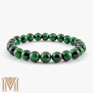 8 mm Green Tiger Eye Beaded Bracelet: Natural Healing Gemstone Jewelry