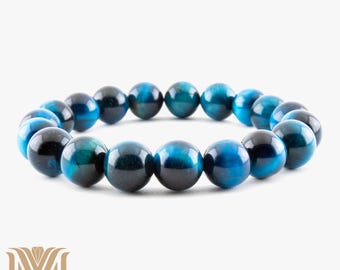 10 mm Blue Tiger Eye Gemstone Bracelet: Natural Healing, Protective Energy