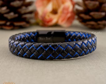 Personalisiertes geflochtenes Lederarmband mit Gravur, personalisierter Magnetverschluss