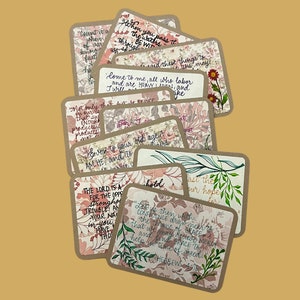 Feito à mão | Cartões de afirmação de encorajamento de versículos bíblicos escritos à mão • Presentes cristãos • Cartões de notas baseados nas Escrituras • Conjunto de 12