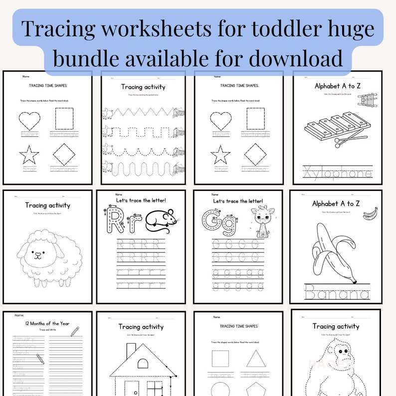 Tracing Matching Printable Matching Worksheets/ Bundle Match the Picture/ Tracing ...