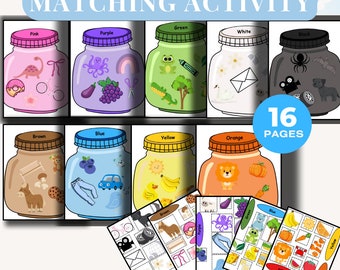 Color Matching Worksheets, Sorting Colors in Jars, Color Sorting Velcro Game, Gift for kids, homeschool, cutting skills,