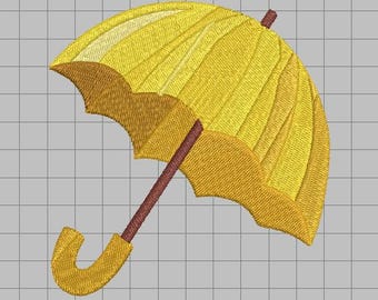 Diseño de bordado a máquina de paraguas amarillo: 4x4, ideal para principiantes (descarga digital)