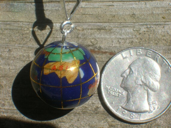 Small Lapis Globe World Earth Pendant With Assorted Inlay - Lapis World Globe Pendant Small Lapis Globe World Earth Pendant With Assorted Inlay - Lapis World Globe Pendant