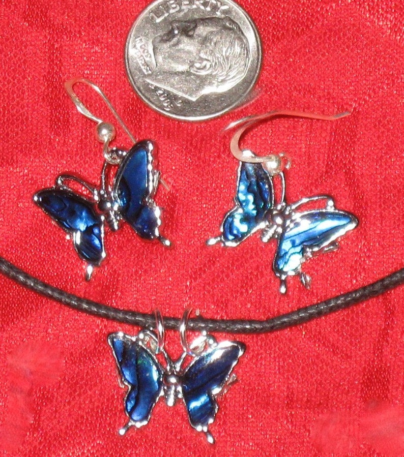 Beautiful Paua Shell Butterfly Pendant Earrings Set