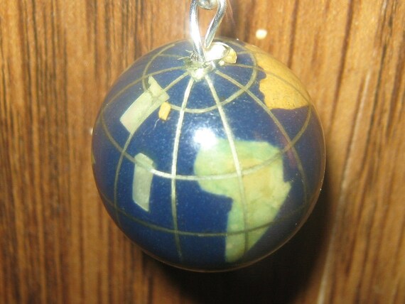 Small Lapis Globe World Earth Pendant With Assorted Inlay - Lapis World Globe Pendant Small Lapis Globe World Earth Pendant With Assorted Inlay - Lapis World Globe Pendant