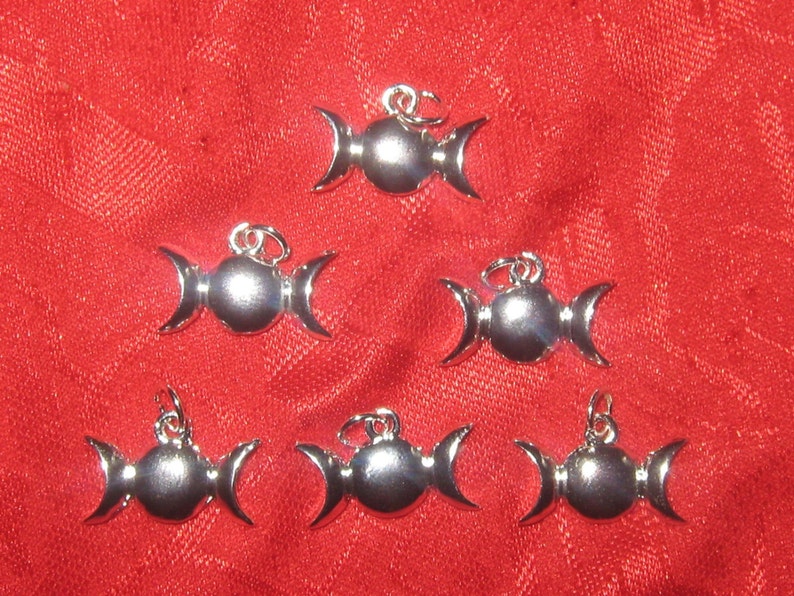 Wholesale Lot of 6 Mini Silver Tone Triple Moon Goddess Charms Pendants Mother Maiden Crone Phases Of The Moon
