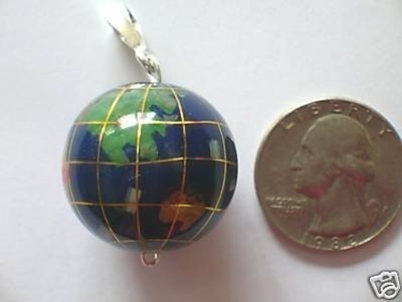 Large Lapis Color Globe World Pendant With Assorted Inlay - Lapis World Globe Pendant Large Lapis Color Globe World Pendant With Assorted Inlay - Lapis World Globe Pendant