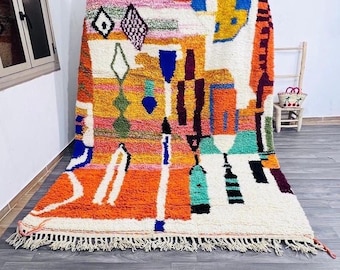 Berber Wool Rug, Moroccan Handmade, Bold Abstract Pattern (Multiple Sizes)