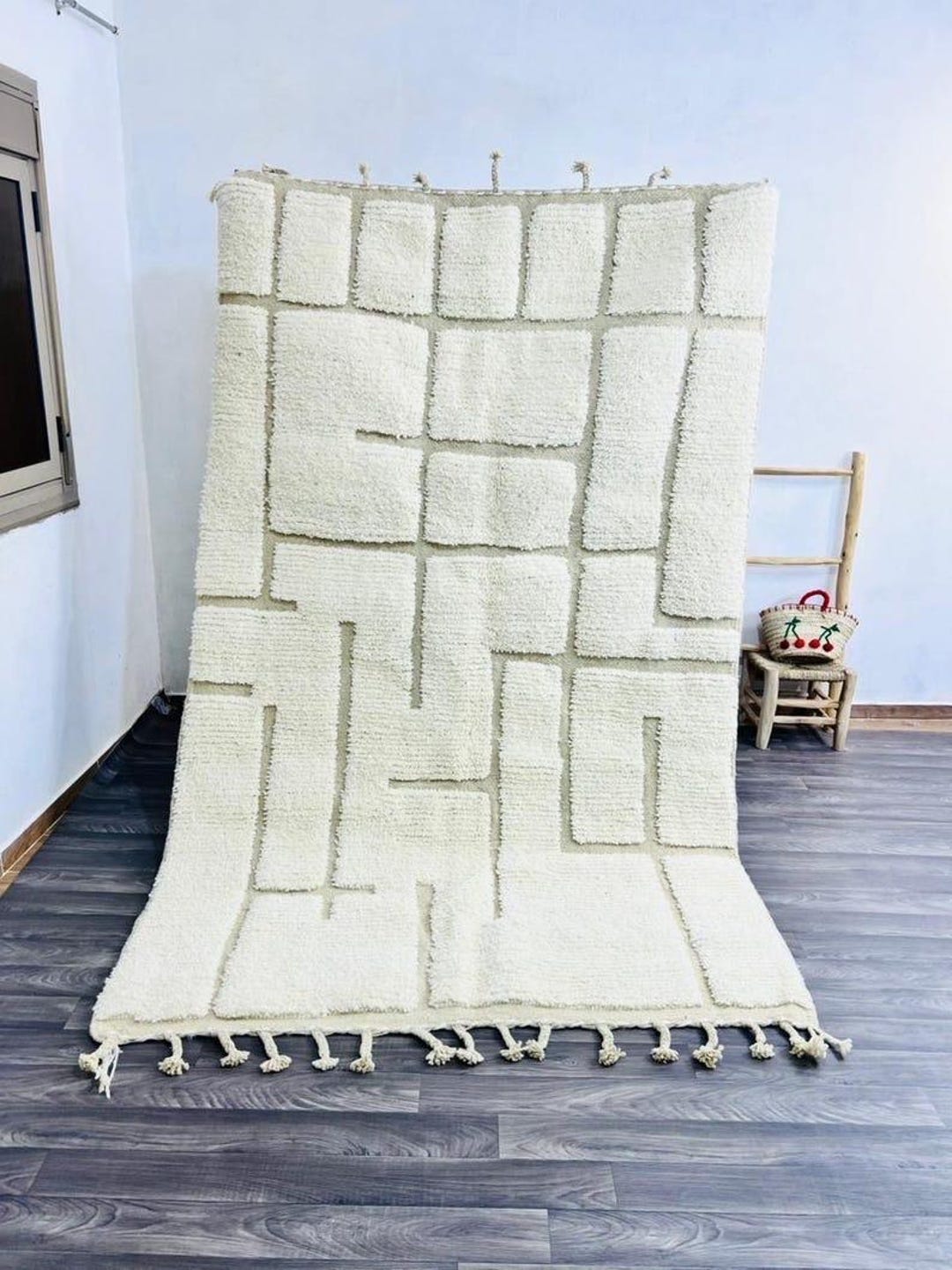 Modern Moroccan Beni Ourain Rug – Handwoven Ivory Wool Rug With ...
