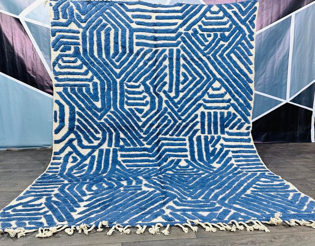 Blue Arabic Rug Brilliant Blue Moroccan Handmade Rug , Area Rug , Beni Ourain Rug ...