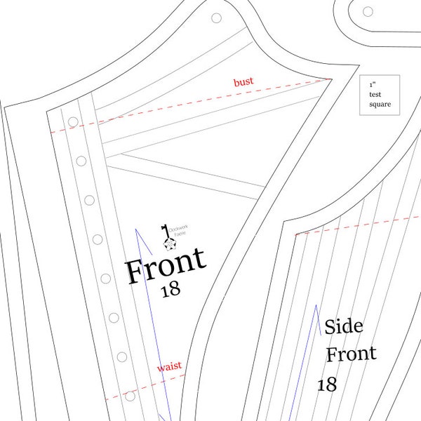 1780s Front-Lacing Stays Sewing Pattern: Bust 30-56 (PDF)