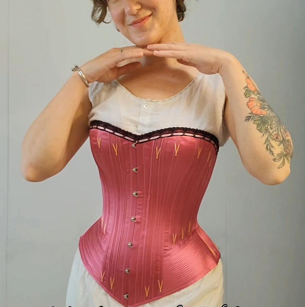 made-to-measure late Victorian "pretty housemaid" corset! Comfort and a great shape.  Colors customizeable.