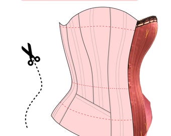 Patrón de costura en PDF para un bonito corsé de criada de la década de 1890. Imprime en casa. Tallas del 2 al 7X. Incluye instrucciones. Papel disponible en A0, A4 y carta.