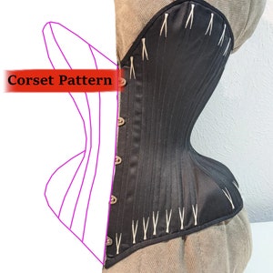 Tightlacing Corset sewing pattern Madame X plunge front large hipspring 18-19&quot; waist FIXED size US 4-6.  Printable PDF.