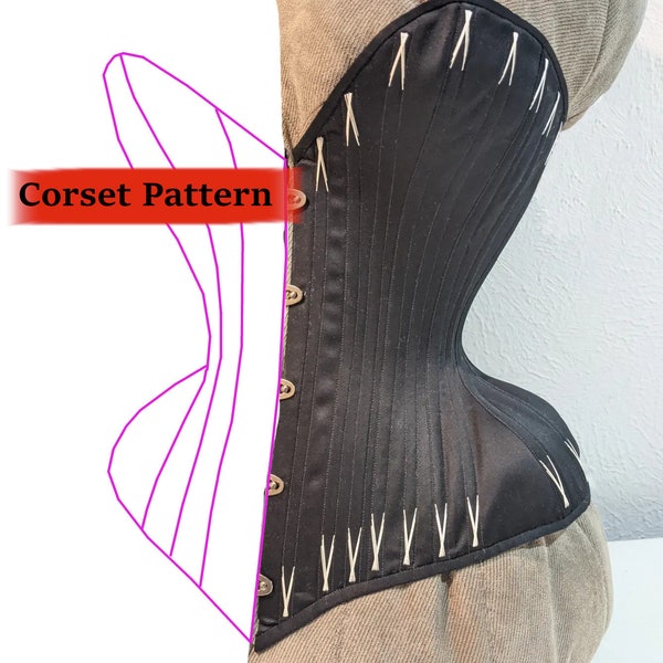 Tightlacing Corset sewing pattern Madame X plunge front large hipspring 18-19" waist FIXED size US 4-6.  Printable PDF.
