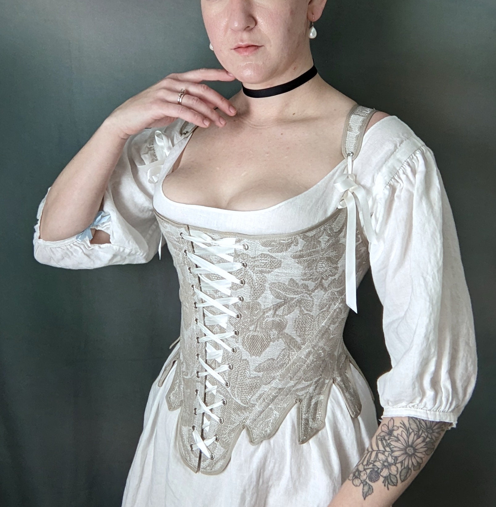 PRE-ORDER 100% Linen 1780s Stays. Dyeable, Front and Back