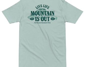 Camiseta de peso pesado Mountain Is Out