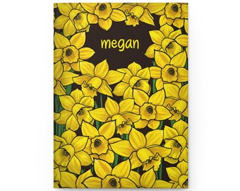 Diario de tapa dura personalizado con flor de nacimiento, cuaderno floral