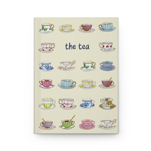 Teacup Hardcover Journal, Tea Time Notebook for Writing Gossip, Matte Diary, Cute Teacup Design, Tea Lover Gift, Journal for Tea Lovers