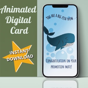 Geanimeerde promotiekaart werk bestie verrassing promotie videocadeau nieuwe baan felicitatie e-kaart personeel waardering promotie cadeau voor vriend