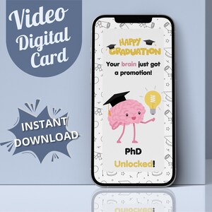 Cadeau de remise des diplômes de doctorat Snarky Carte vidéo numérique de félicitations du meilleur ami pour lui/elle Carte surprise mobile pour diplômé de doctorat 2024