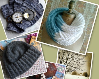 Infinity Cowl, Men&#39;s Hat, Knuckle Gloves, and Scarf eBook Knitting Patterns Instant PDF Download by designer J. L. Fleckenstein