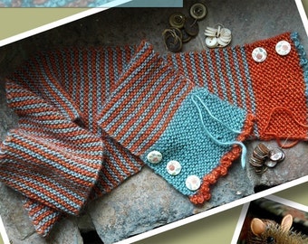 Buttons and Stripes Hand Knit Scarf Pattern - ONLINE DOWNLOAD Version