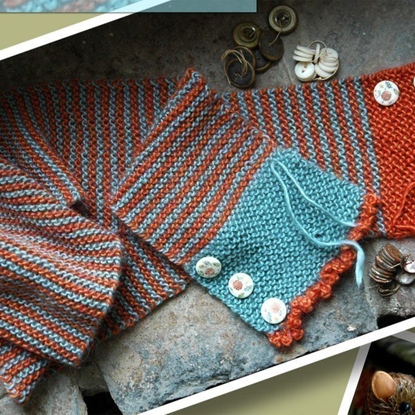 Buttons and Stripes Hand Knit Scarf Pattern - ONLINE DOWNLOAD Version