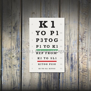 Knitters Eye Chart (TM) Knitter Gift Idea As Seen in Vogue Knitting and Interweave Knits 12 x 18 Inch Print Lace Stitch Pattern Design