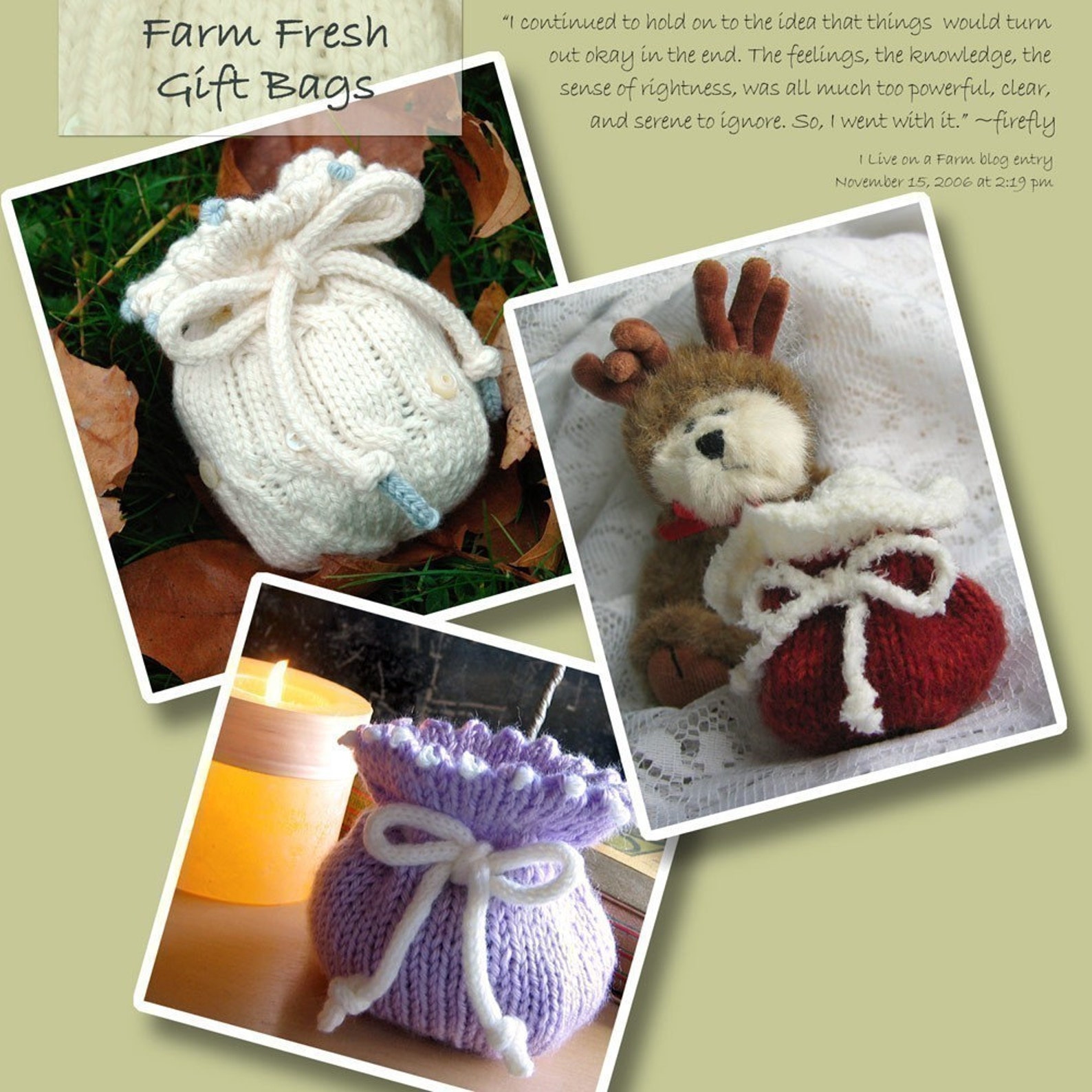 Three Farm Fresh Knitted Gift Bag Pattern ONLINE DOWNLOAD Etsy