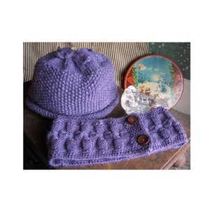 Lavender Hat and Scarf Knitting Pattern ONLINE DOWNLOAD