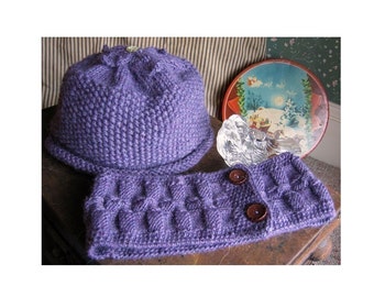 Lavender Hat and Scarf Knitting Pattern ONLINE DOWNLOAD