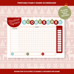 Marcador de los Juegos Olímpicos de Navidad / Marcador de vacaciones / Juegos navideños / Juegos de vacaciones / Hoja de puntuación
