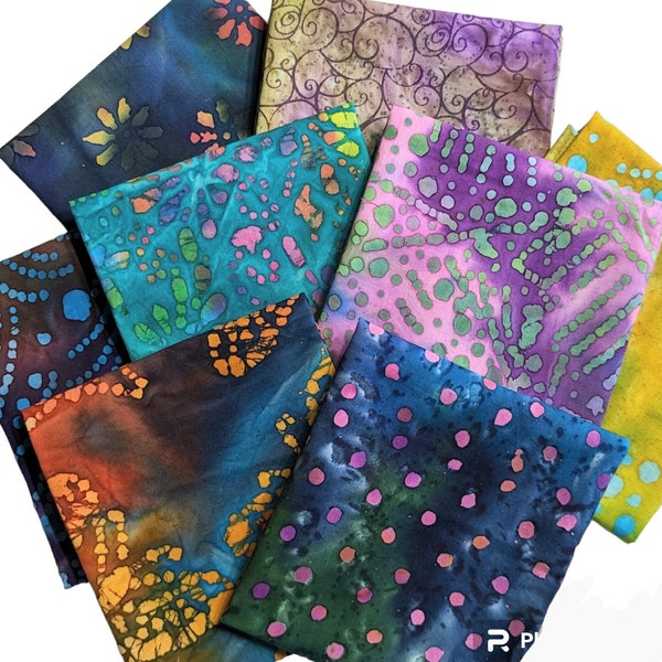 8 Piece Set AA Batik Fat Quarter Bundle Quilt Fabric Cotton Sewing Crafting Quilters Gift 21x18 inches