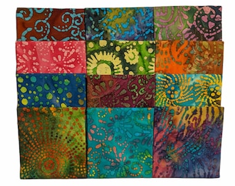 12 Piece Batik Fat Quarter Bundle Quilt Fabric Assorted Cotton Prints 21x18 inches Set A