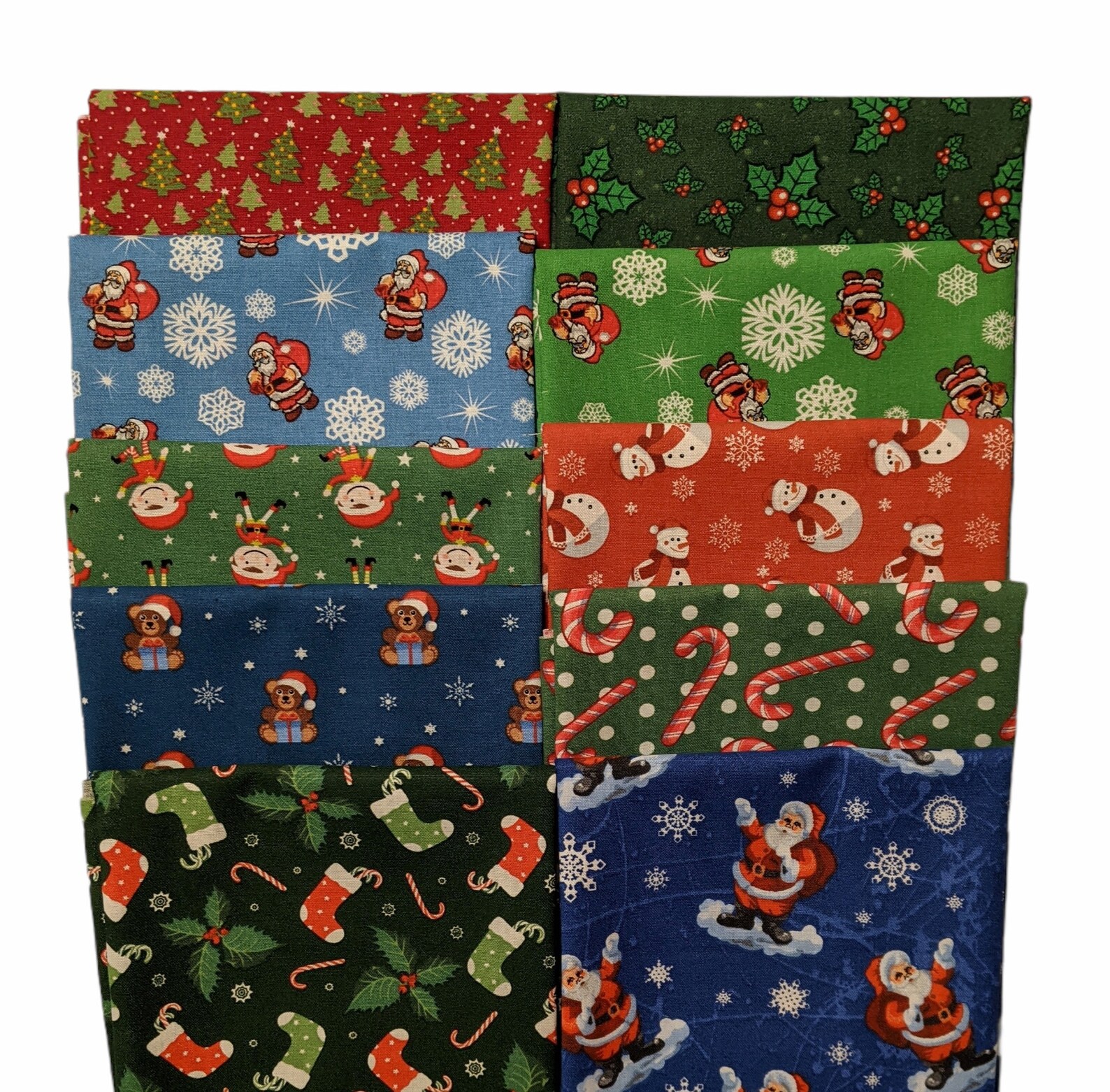 10 Pc Christmas Fabric Fat Quarter Bundle Assorted Prints 100% Cotton ...