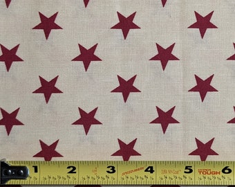 1 Yard Cotton Fabric, Star Fabric, Red Stars on off white, Patriotic, America, Americana, American Flag