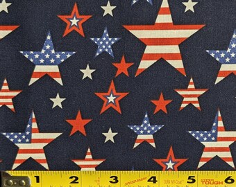 1 Yard Cotton Fabric, Star Fabric, American Flag Stars on Navy Blue, Patriotic, America, Americana