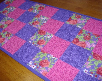 Purple Pink Spring Quilt Table Runner - Ready to Ship