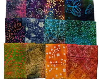 12 Piece Batik Fat Quarter Bundle Quilt Fabric Assorted Cotton Prints 21x18 inches Set 1