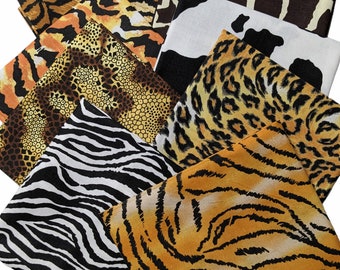 Animal Prints 8 Piece Fat Quarter Bundle Quilt Fabric Quilting Sewing Tiger Leopard Zebra