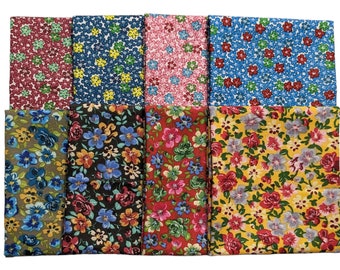 8 Piece Floral Fabric Fat Quarter Bundle Assorted Flower Prints 100% Cotton (Set A)